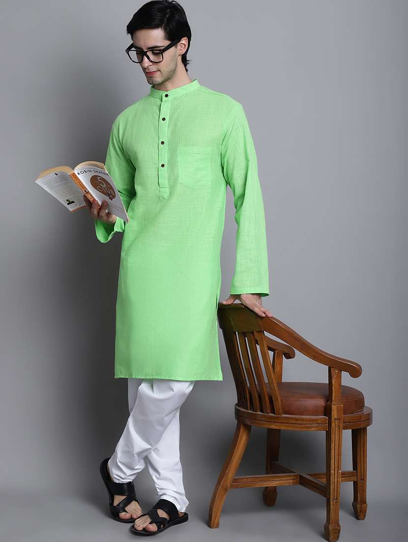 men solid mandarin neck long kurta - 22182616 -  Zoom Image - 0