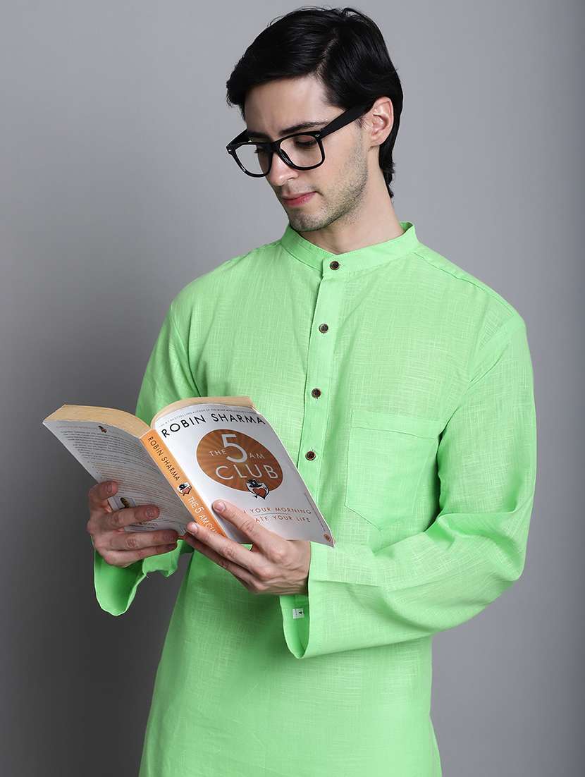 men solid mandarin neck long kurta - 22182616 -  Standard Image - 5