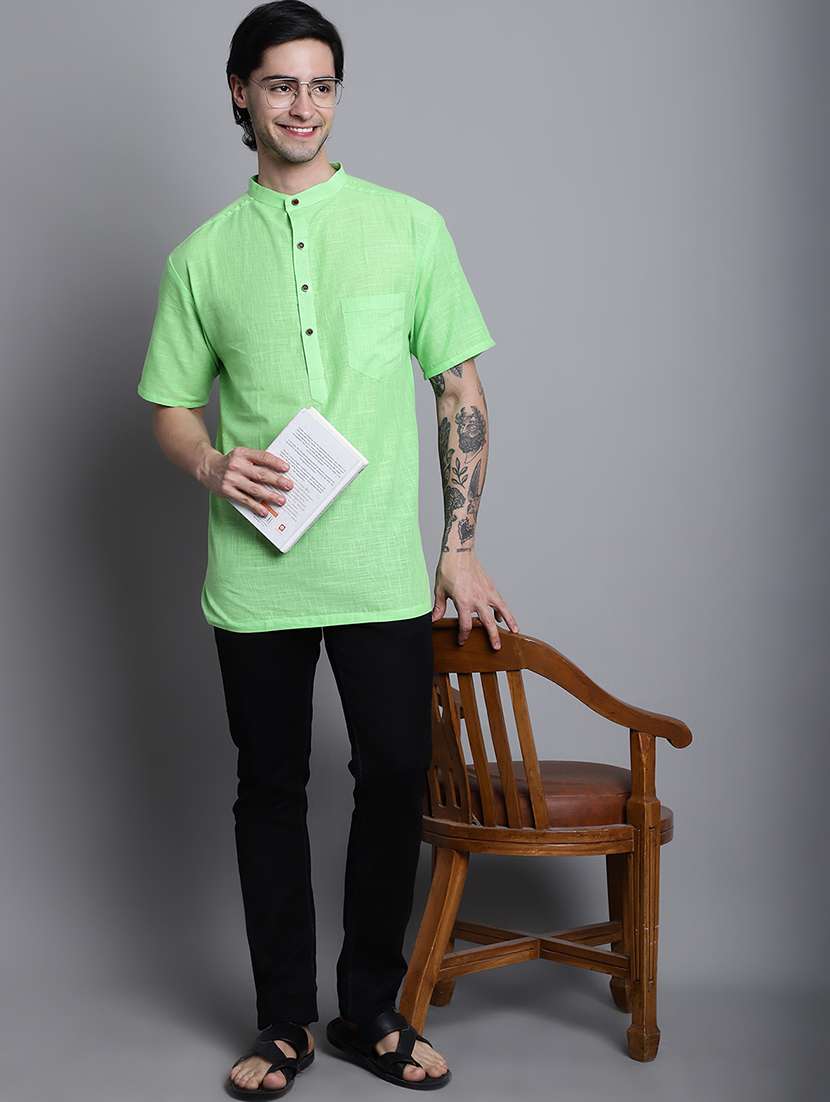 men solid mandarin neck short kurta - 22182617 -  Standard Image - 5