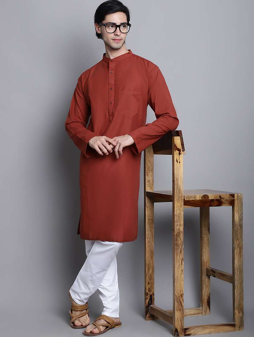 men solid mandarin neck long kurta