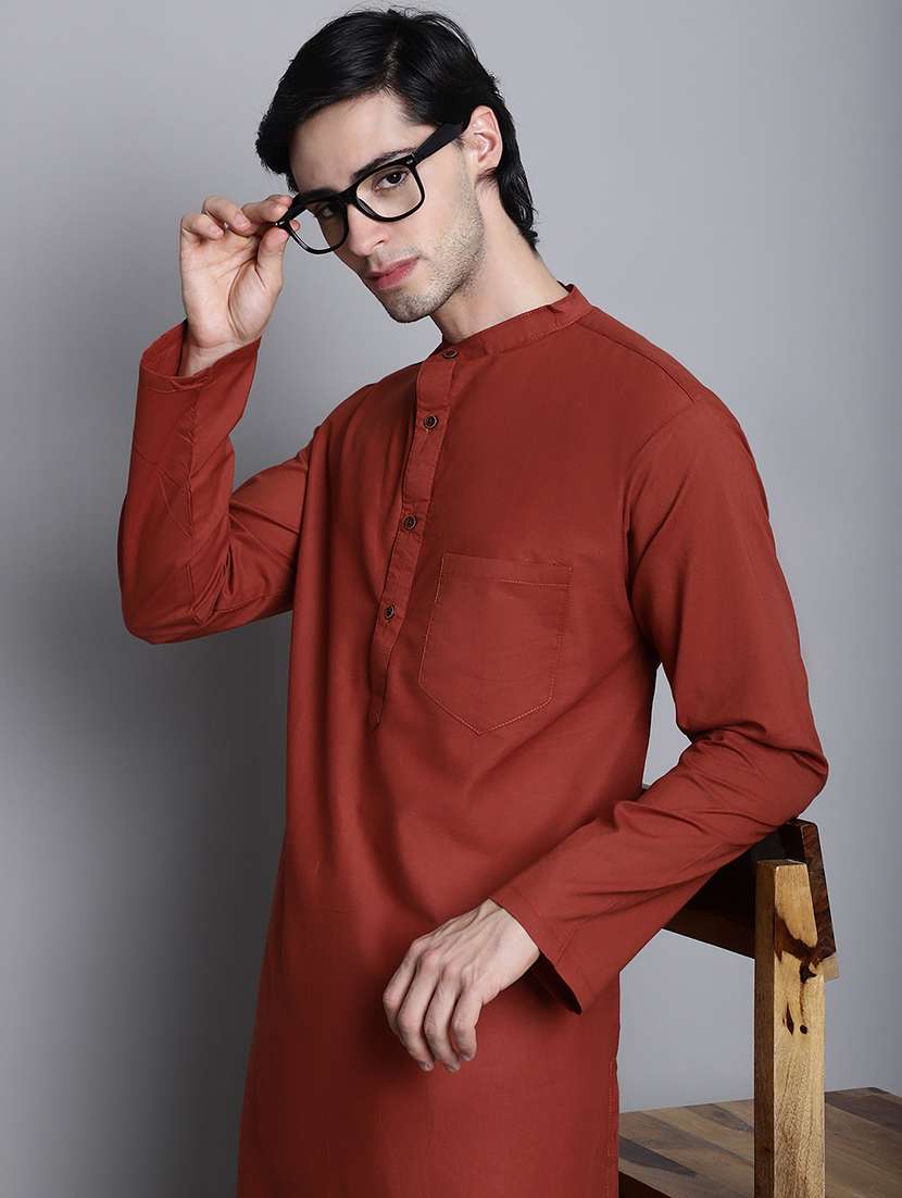 men solid mandarin neck long kurta - 22182618 -  Standard Image - 5