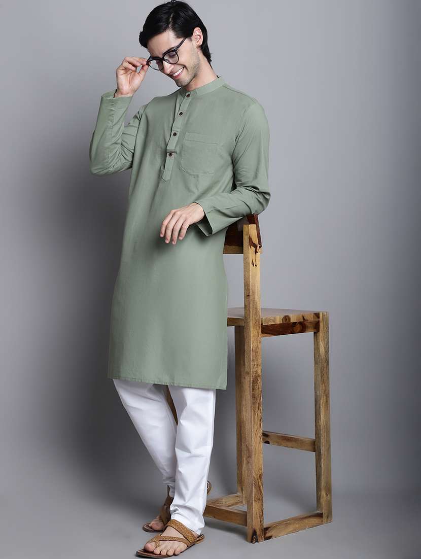 men solid mandarin neck long kurta