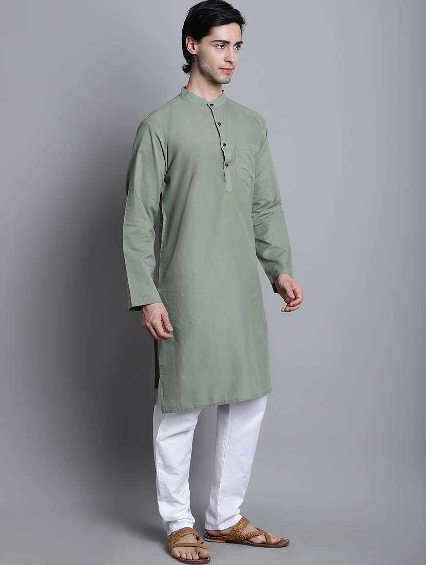 men solid mandarin neck long kurta - 22182620 -  Standard Image - 3