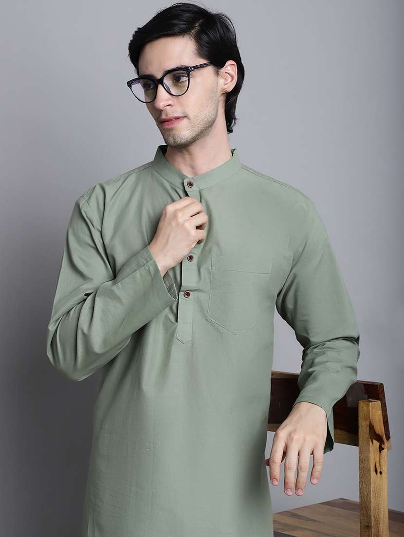 men solid mandarin neck long kurta - 22182620 -  Standard Image - 5