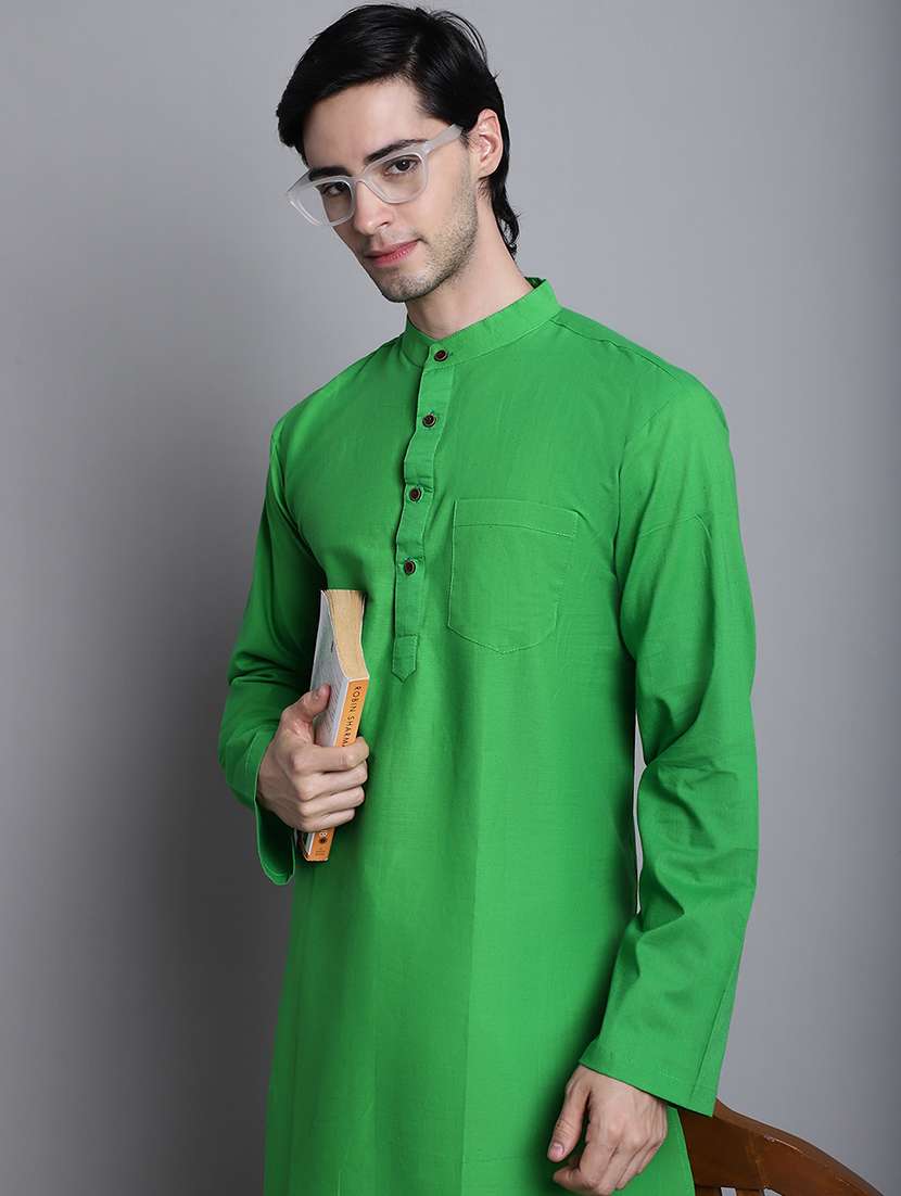 men solid mandarin neck long kurta - 22182622 -  Standard Image - 5