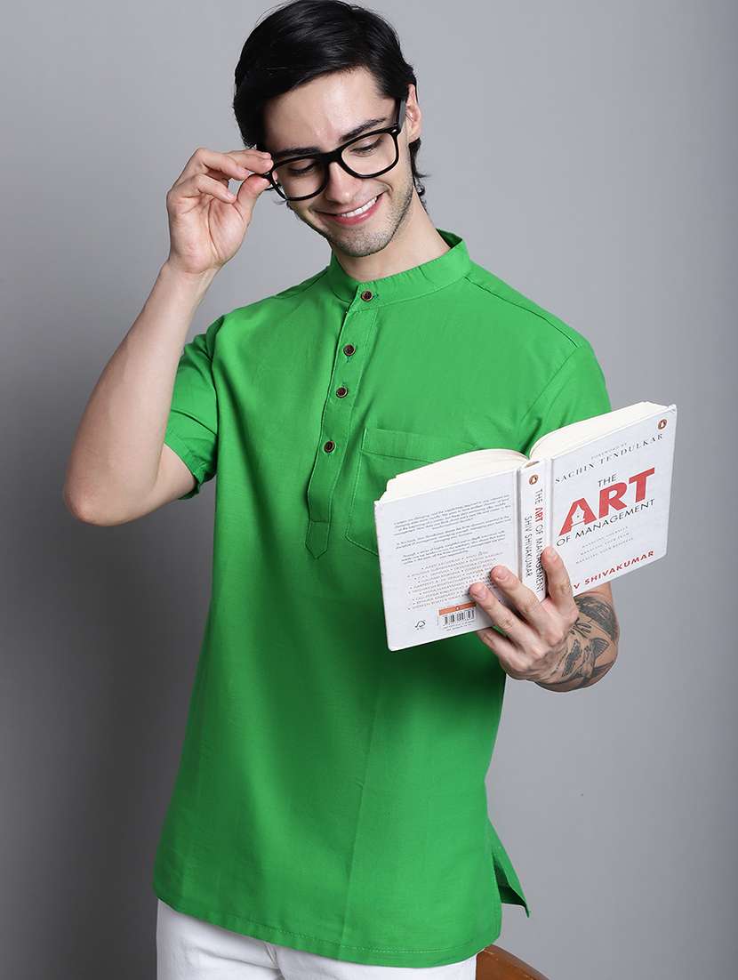 men solid mandarin neck short kurta