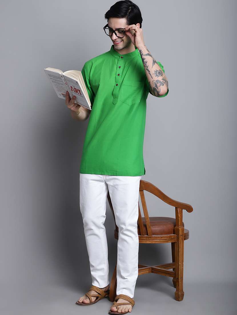 men solid mandarin neck short kurta - 22182623 -  Standard Image - 5