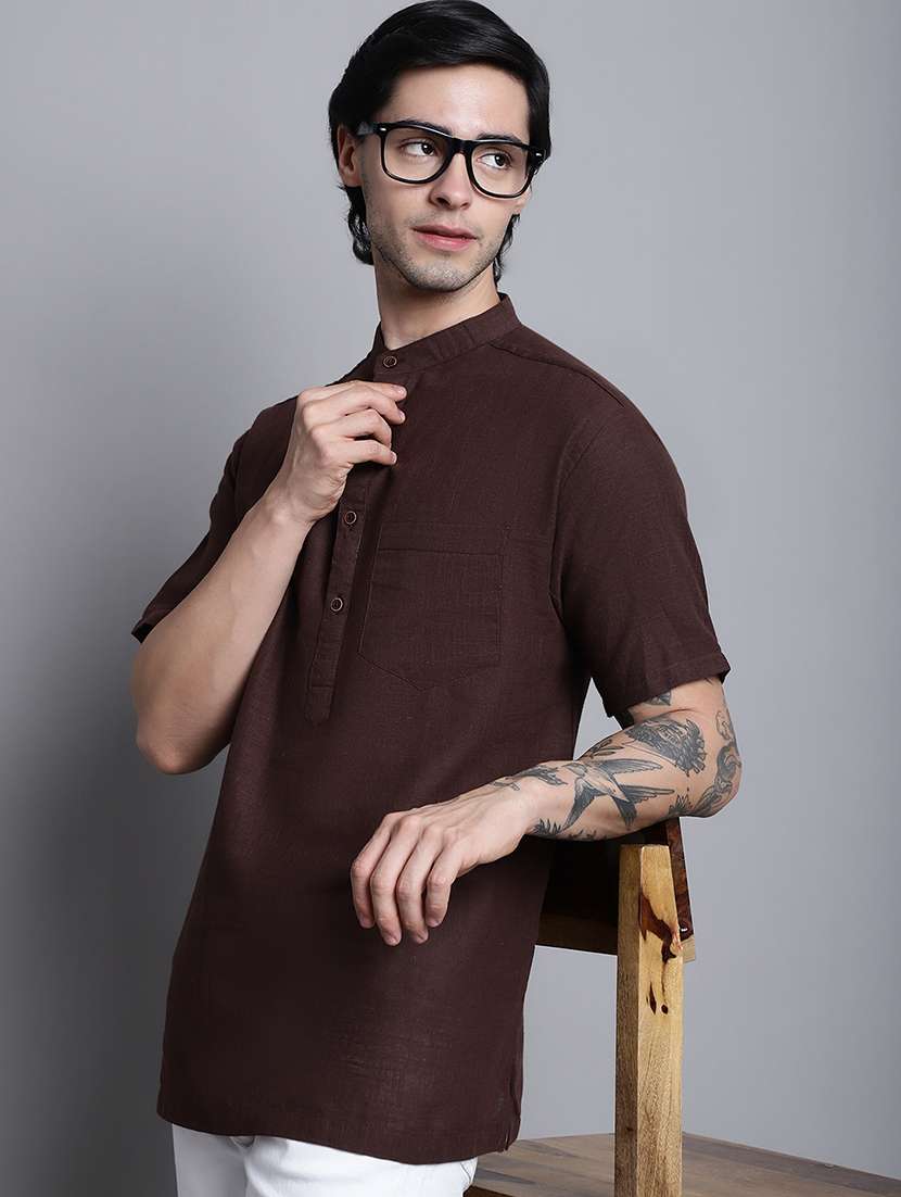men solid mandarin neck short kurta