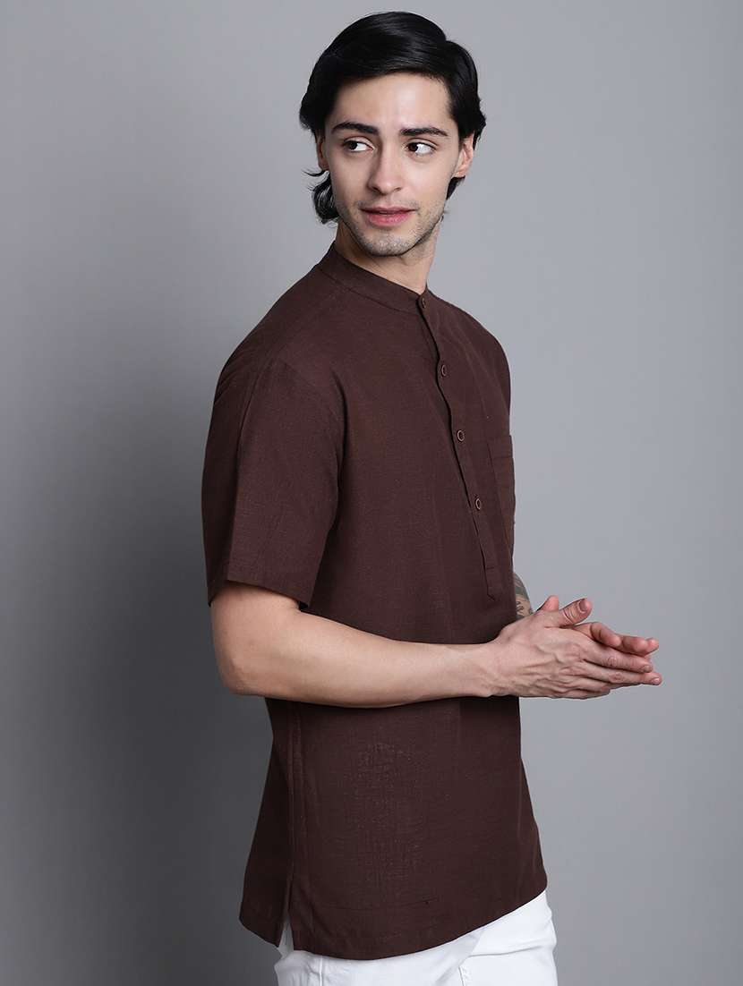 men solid mandarin neck short kurta - 22182625 -  Standard Image - 3