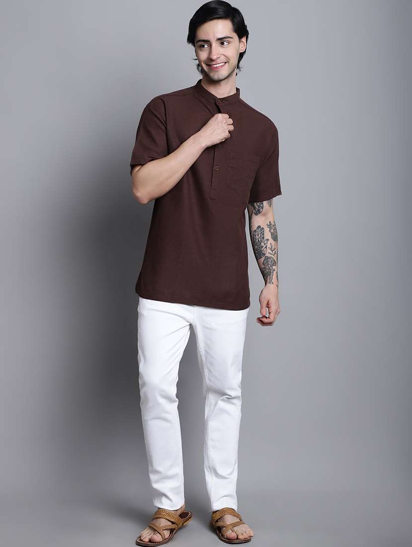 men solid mandarin neck short kurta - 22182625 -  Standard Image - 5