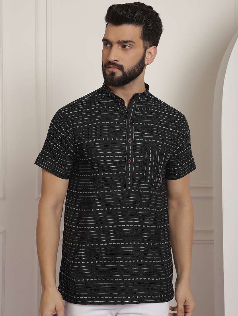 men self design mandarin neck short kurta