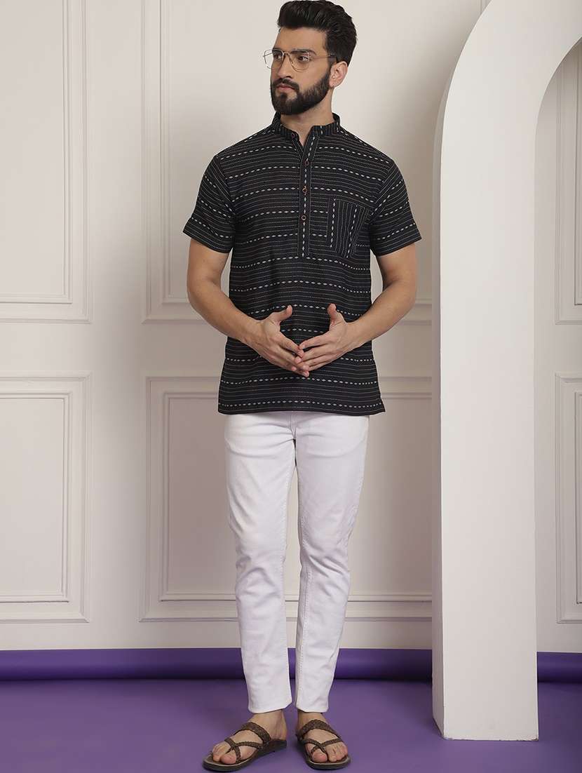 men self design mandarin neck short kurta - 22182627 -  Standard Image - 5