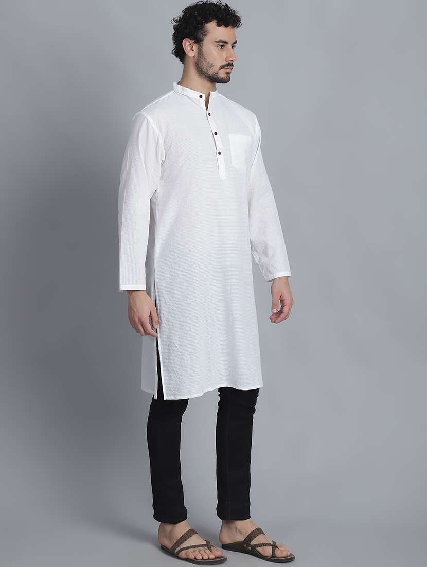 men striped mandarin neck long kurta - 22182628 -  Standard Image - 3
