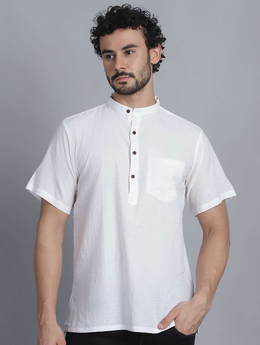 men striped mandarin neck short kurta