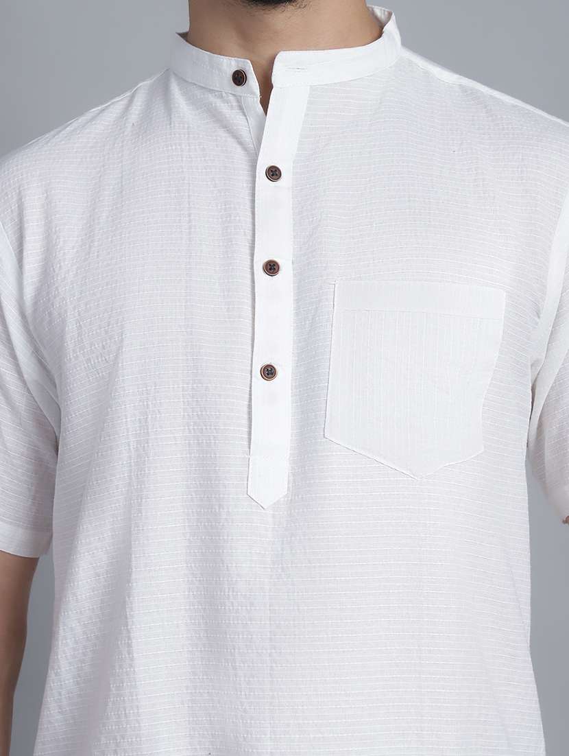 men striped mandarin neck short kurta - 22182629 -  Standard Image - 5