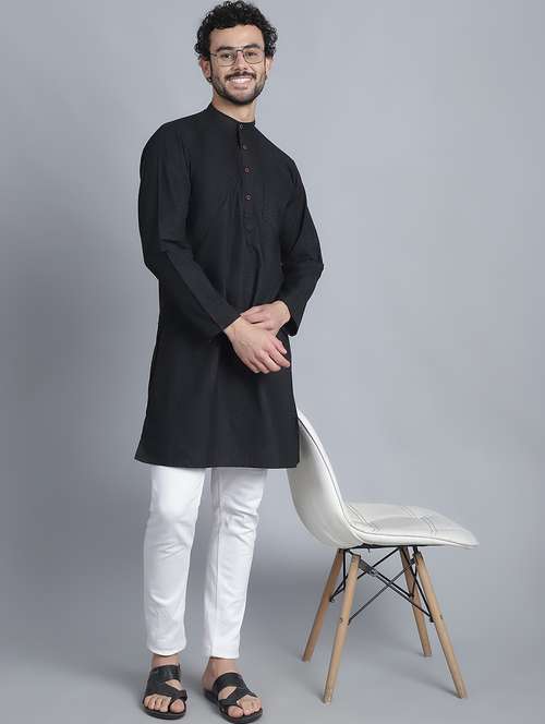 men self design mandarin neck long kurta - 22182630 -  Standard Image - 0