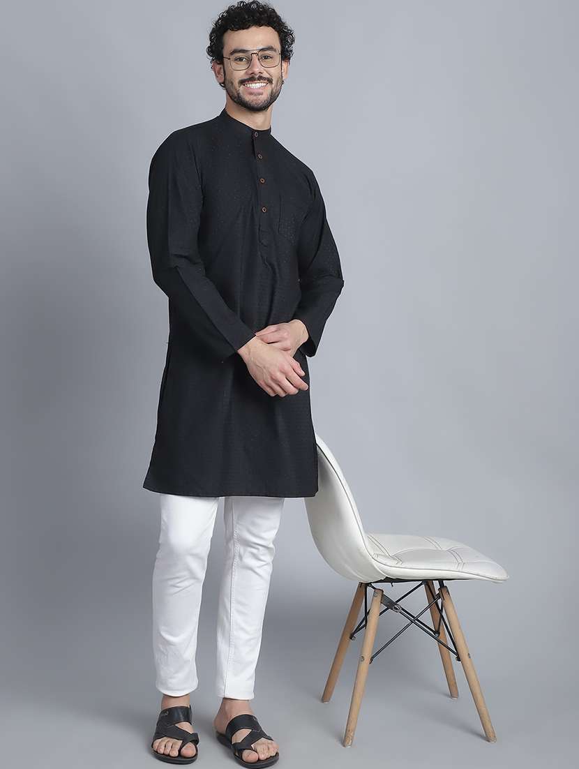 men self design mandarin neck long kurta