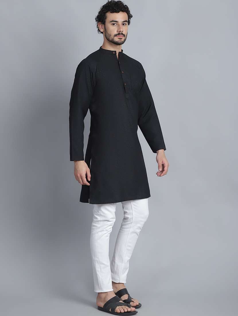 men self design mandarin neck long kurta - 22182630 -  Standard Image - 3