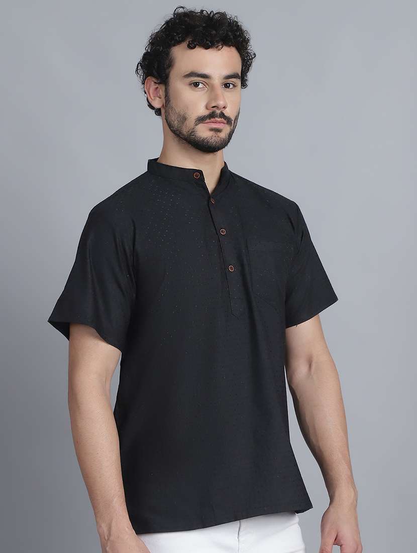 men self design mandarin neck short kurta - 22182631 -  Standard Image - 3