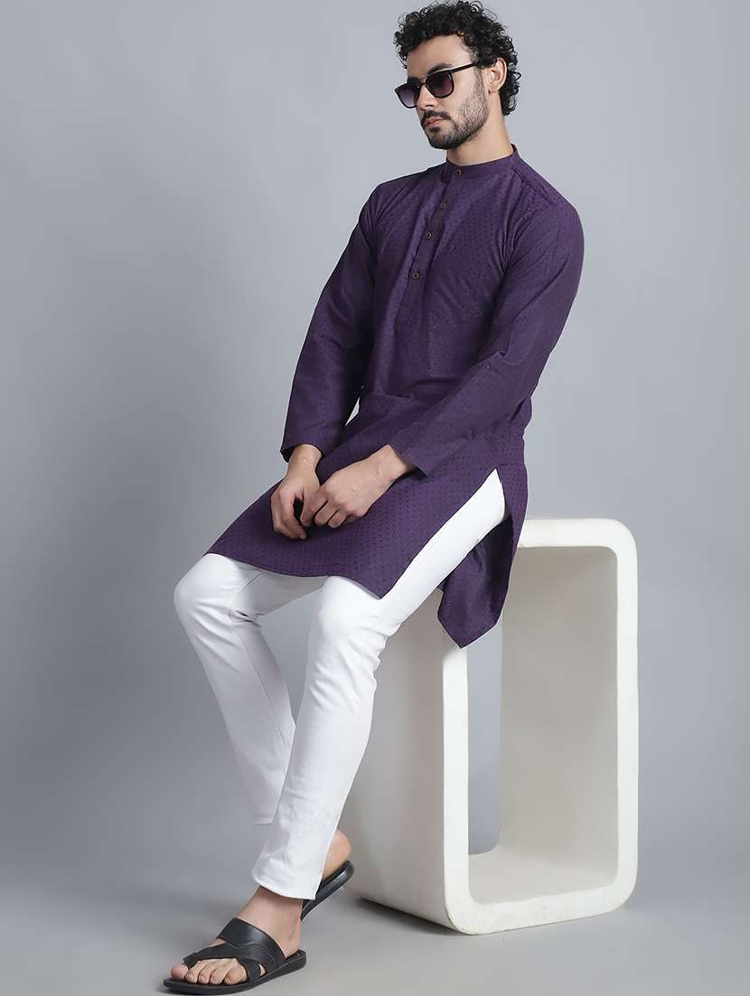 men self design mandarin neck long kurta