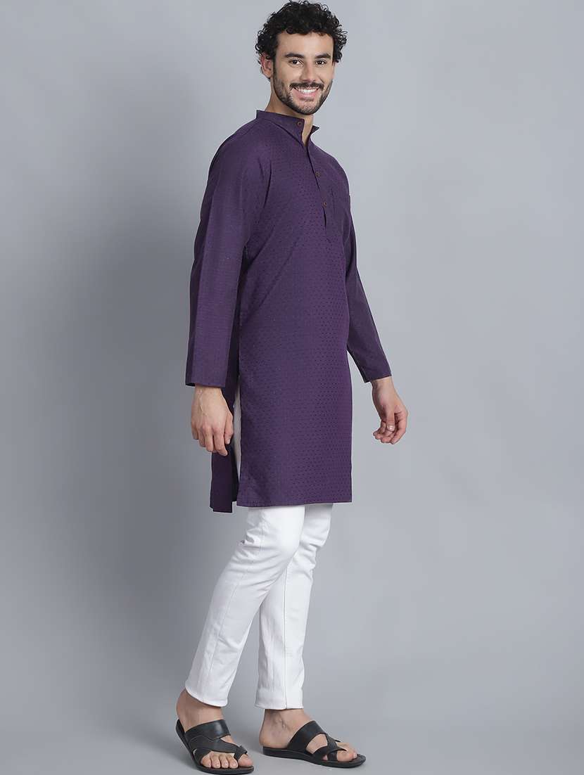 men self design mandarin neck long kurta - 22182632 -  Standard Image - 3