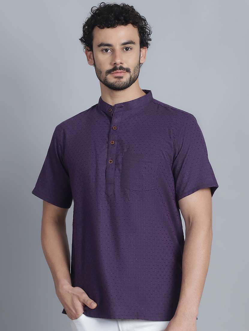 men self design mandarin neck short kurta