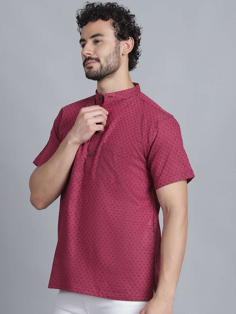men self design mandarin neck short kurta - 22182635 -  Standard Image - 3