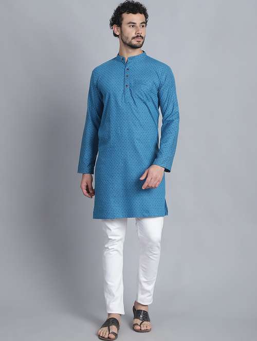 men self design mandarin neck long kurta - 22182636 -  Standard Image - 0