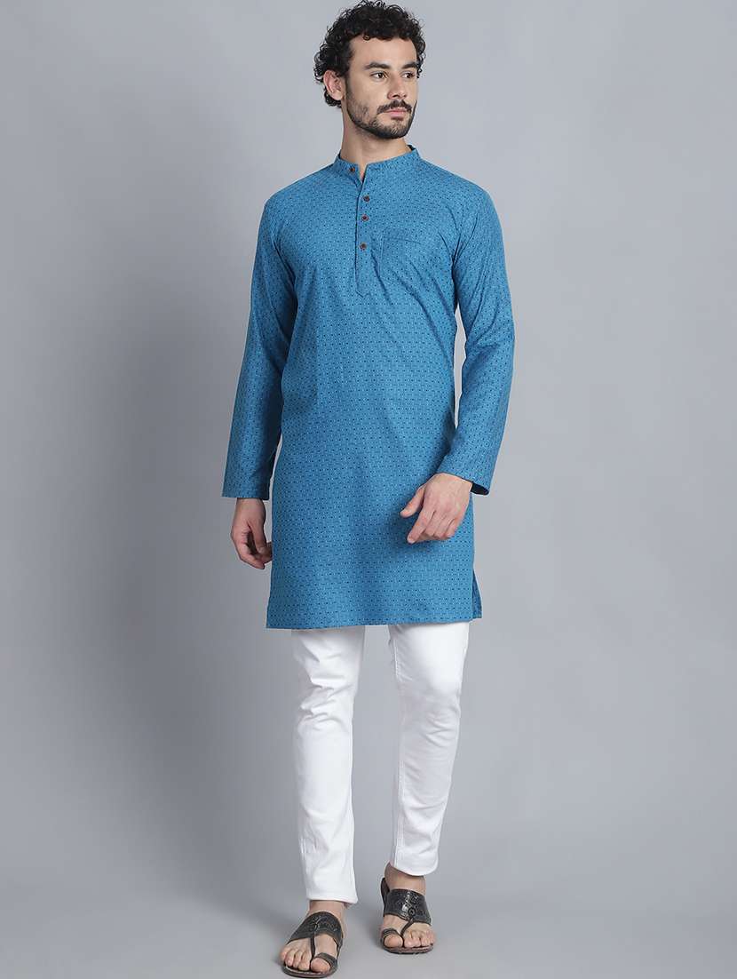 men self design mandarin neck long kurta
