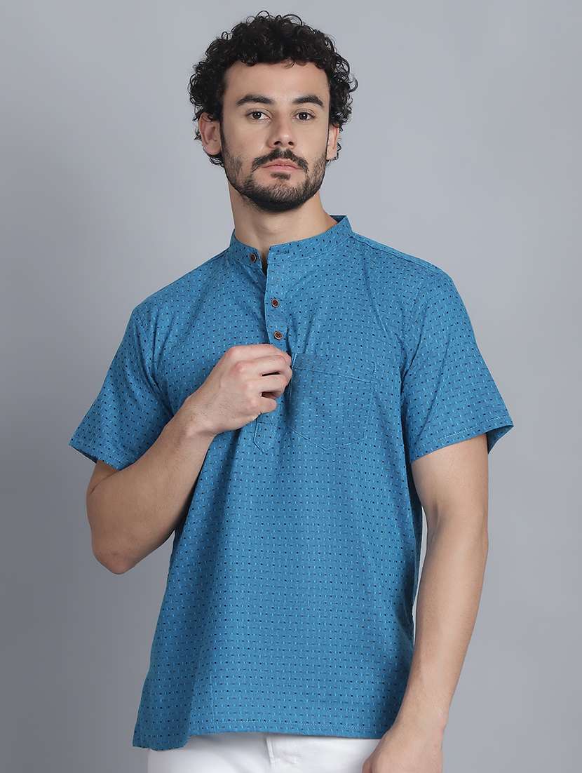 men self design mandarin neck short kurta