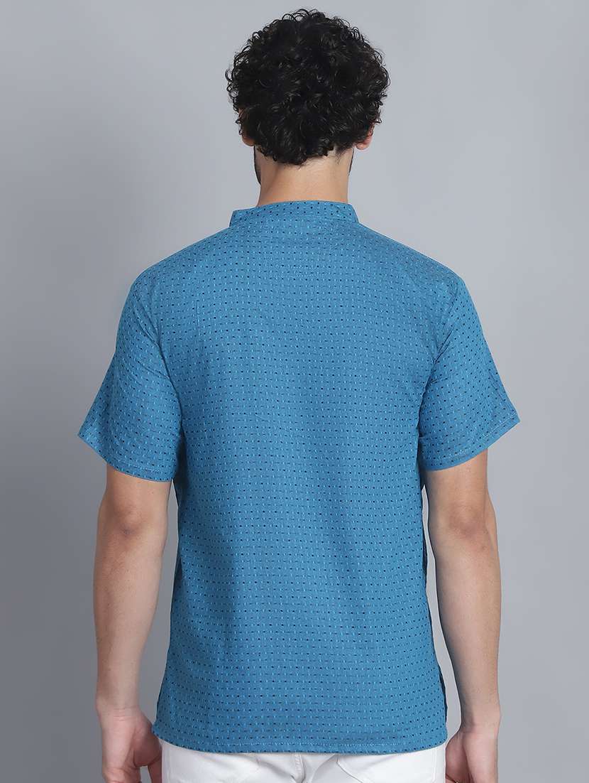 men self design mandarin neck short kurta - 22182637 -  Standard Image - 3