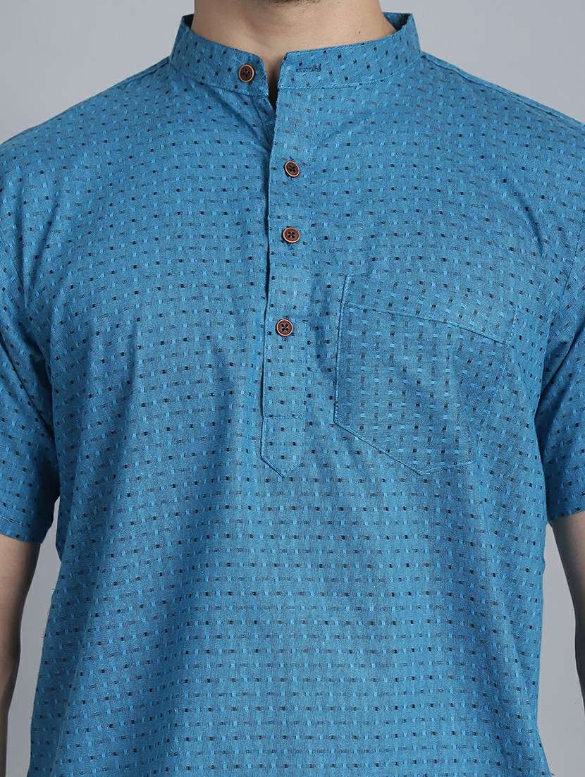 men self design mandarin neck short kurta - 22182637 -  Standard Image - 5