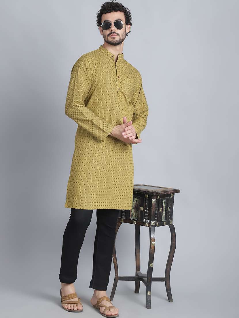 men self design mandarin neck long kurta