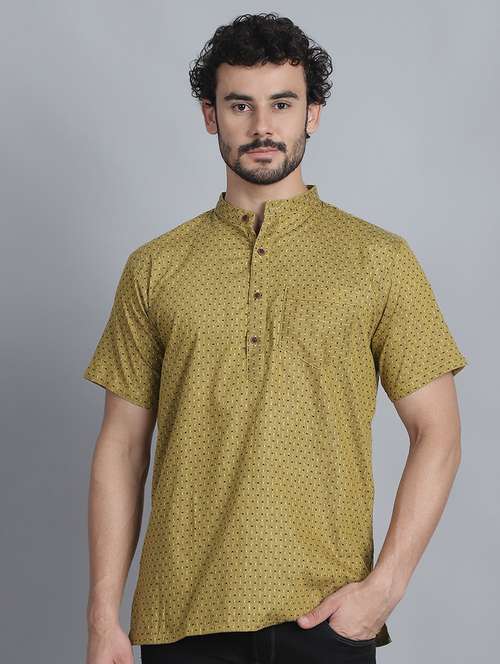 men self design mandarin neck short kurta - 22182639 -  Standard Image - 0