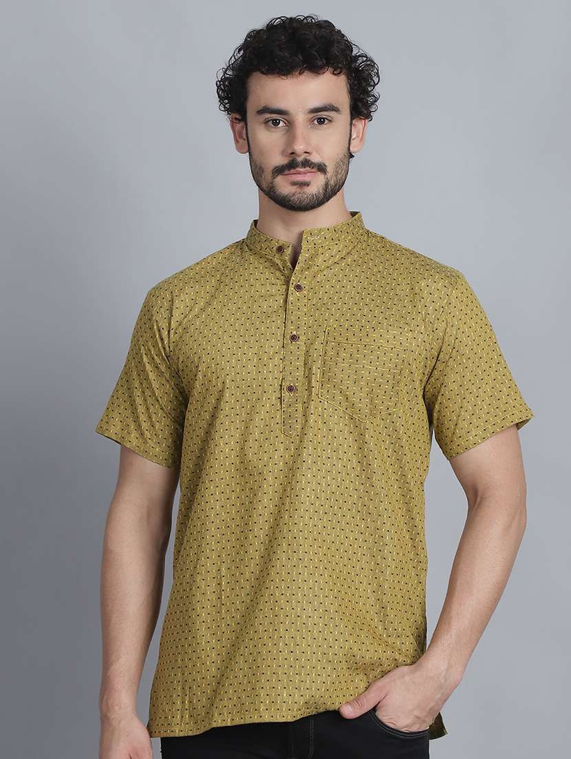 men self design mandarin neck short kurta