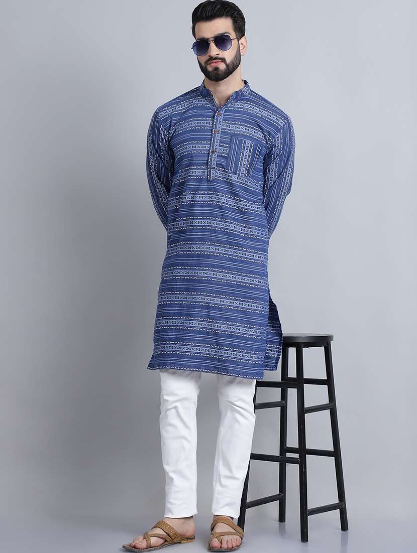 men self design mandarin neck long kurta