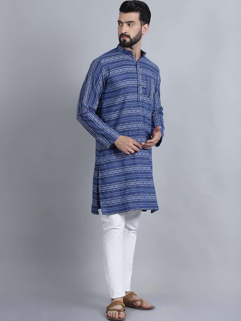 men self design mandarin neck long kurta - 22182640 -  Standard Image - 3