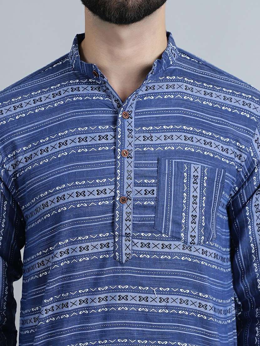 men self design mandarin neck long kurta - 22182640 -  Standard Image - 5