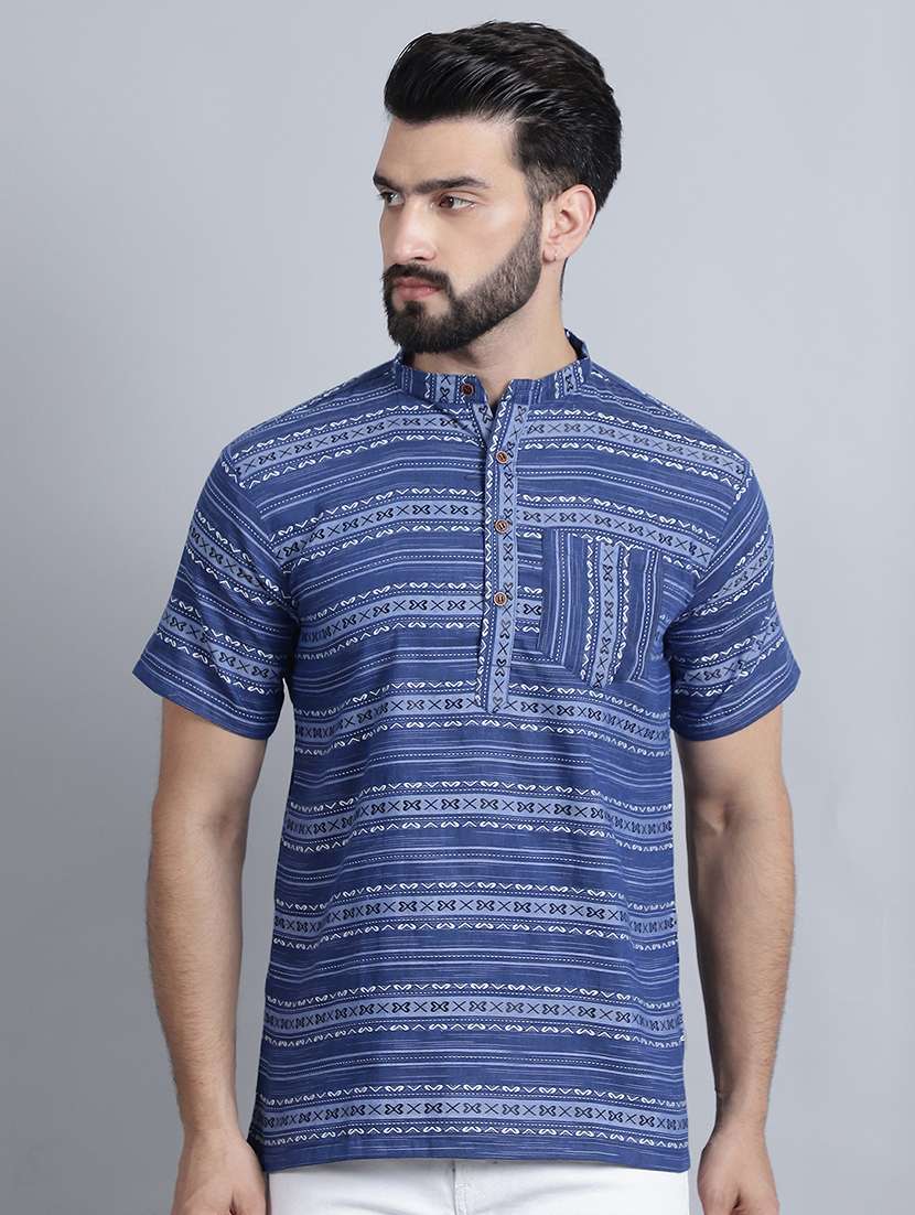 men self design mandarin neck short kurta