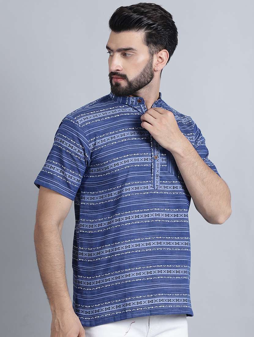 men self design mandarin neck short kurta - 22182641 -  Standard Image - 3