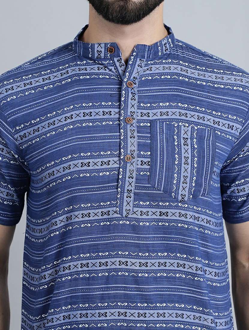 men self design mandarin neck short kurta - 22182641 -  Standard Image - 5