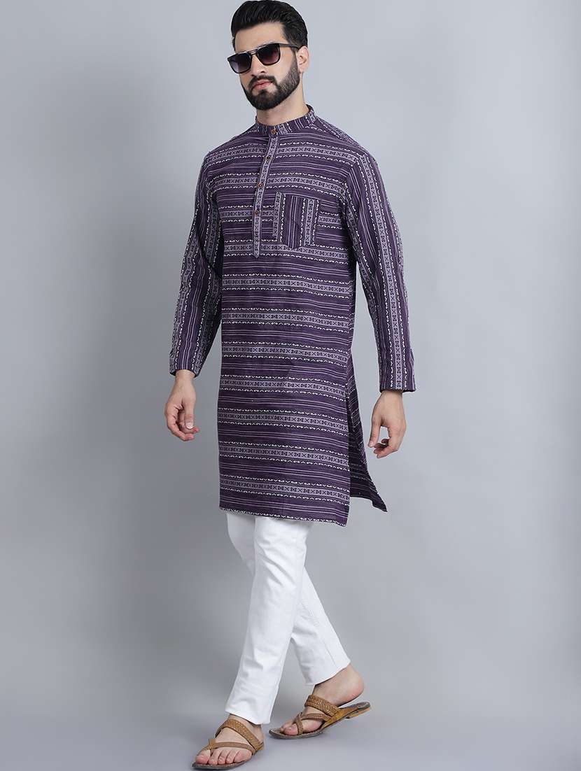 men self design mandarin neck long kurta