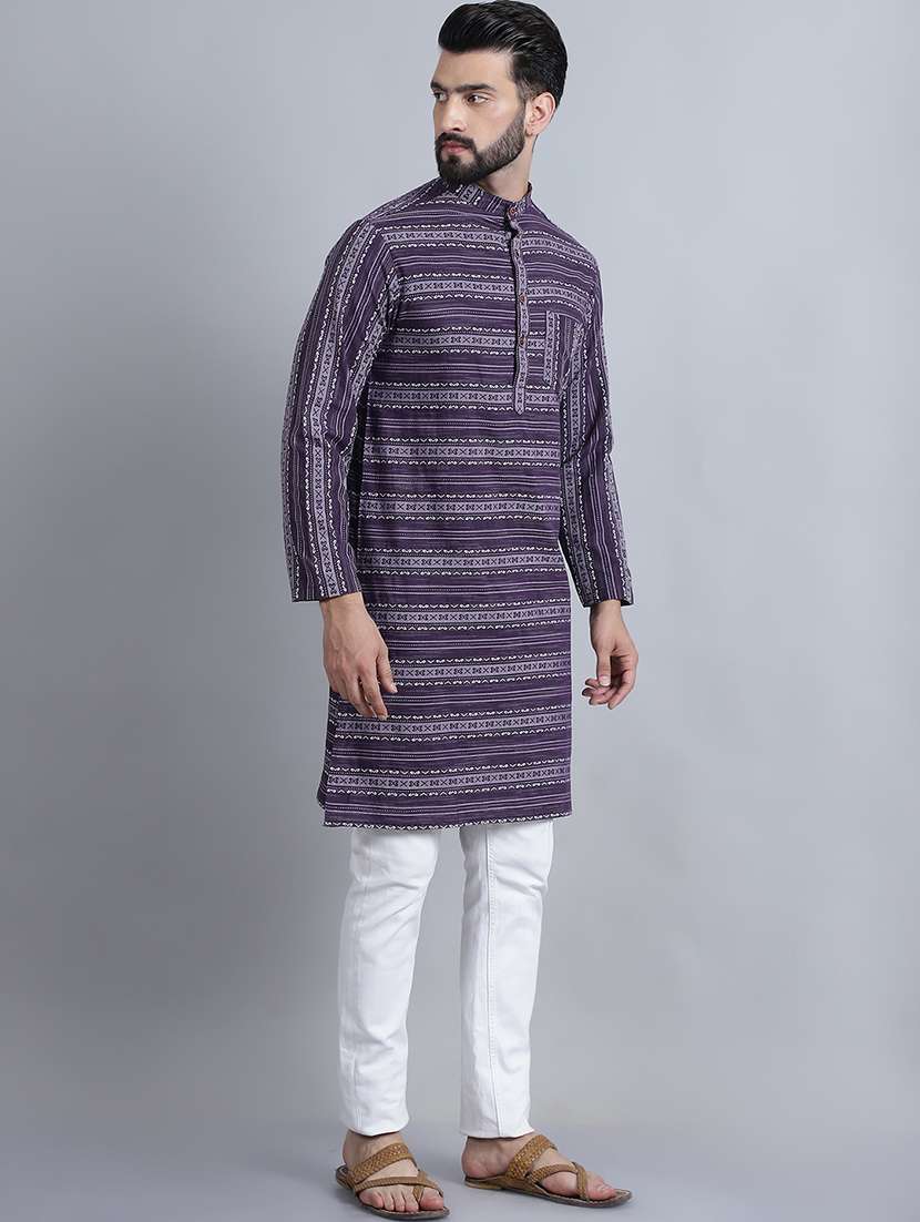 men self design mandarin neck long kurta - 22182642 -  Standard Image - 3