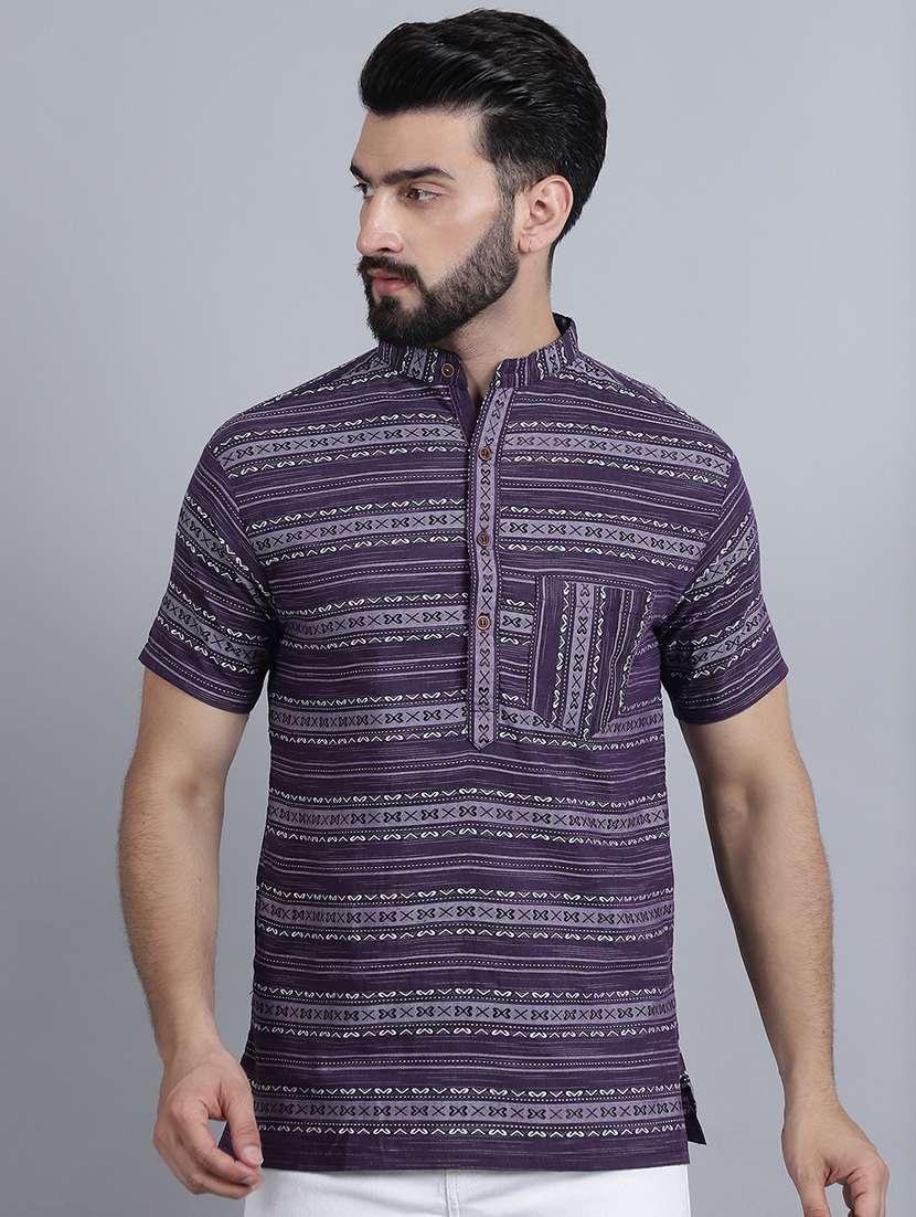 men self design mandarin neck short kurta
