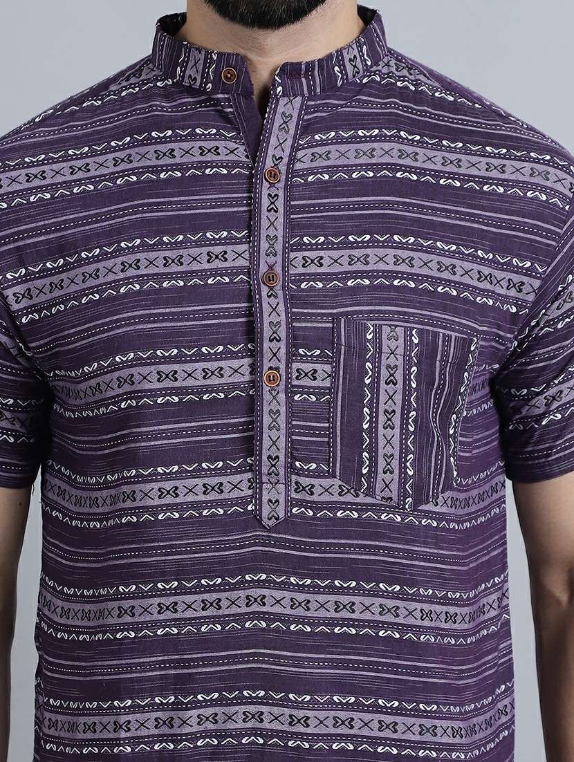 men self design mandarin neck short kurta - 22182643 -  Standard Image - 5
