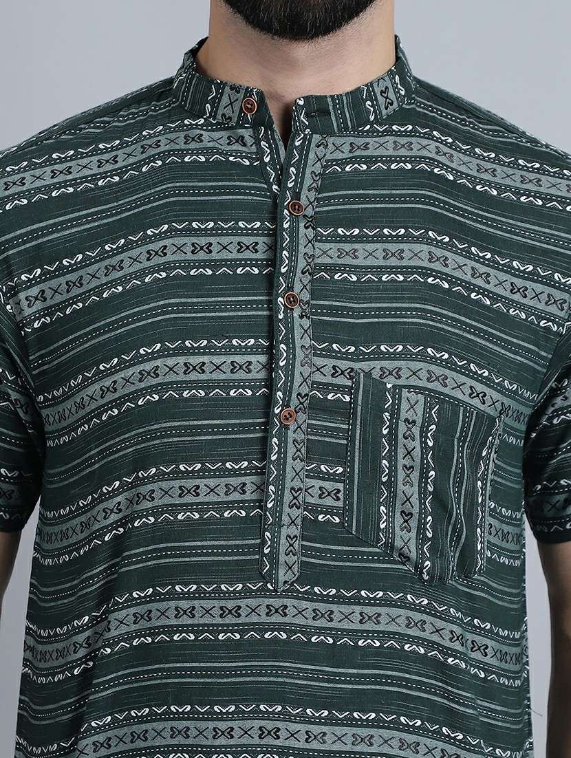 men self design mandarin neck short kurta - 22182645 -  Standard Image - 5