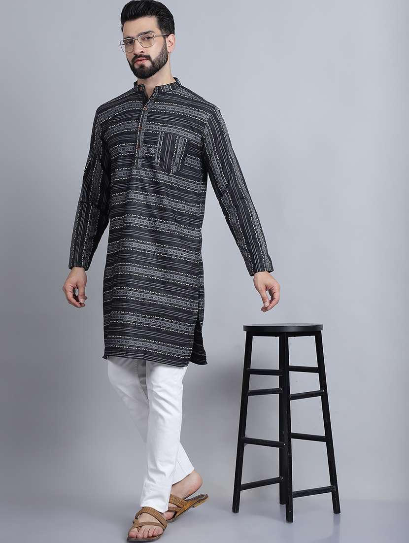 men self design mandarin neck long kurta