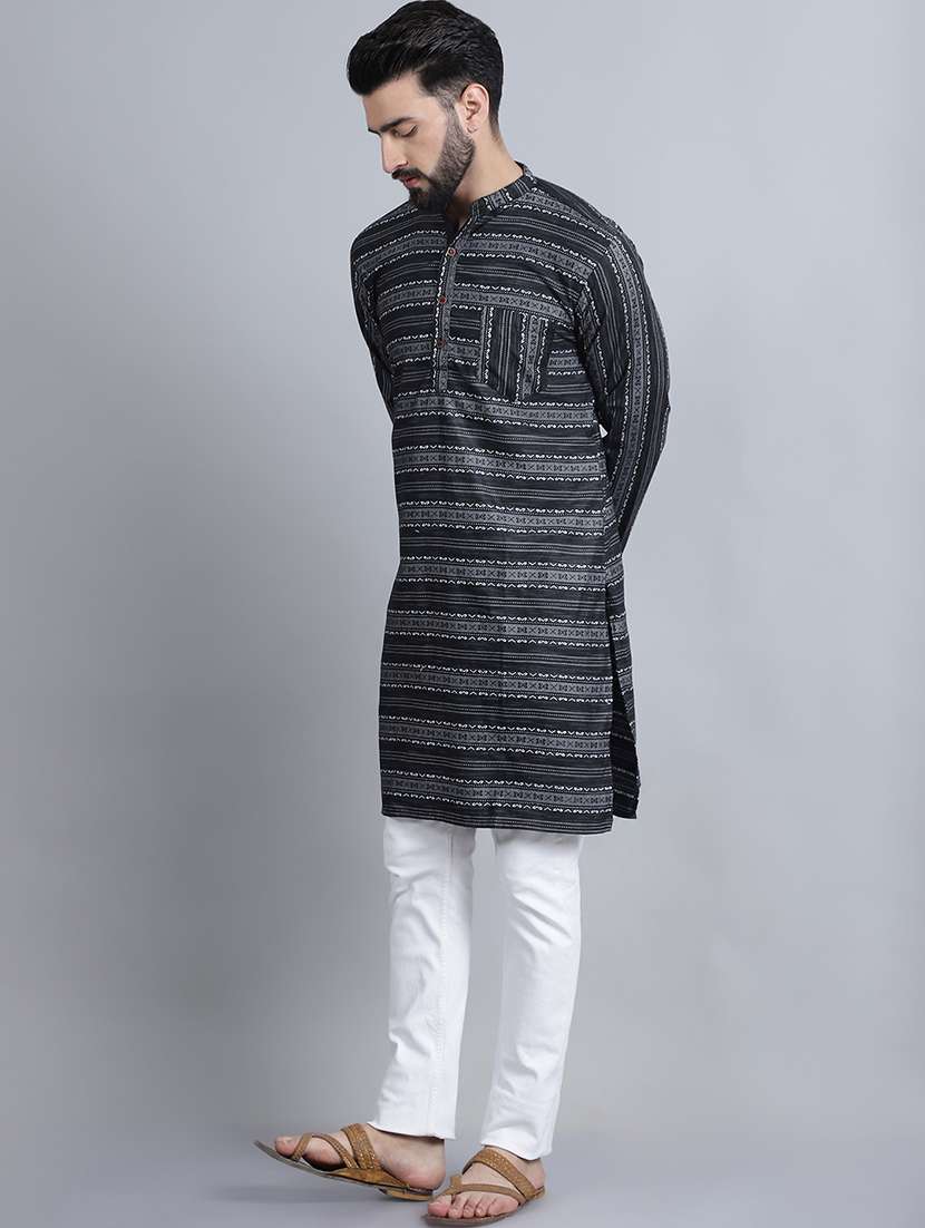 men self design mandarin neck long kurta - 22182646 -  Standard Image - 3