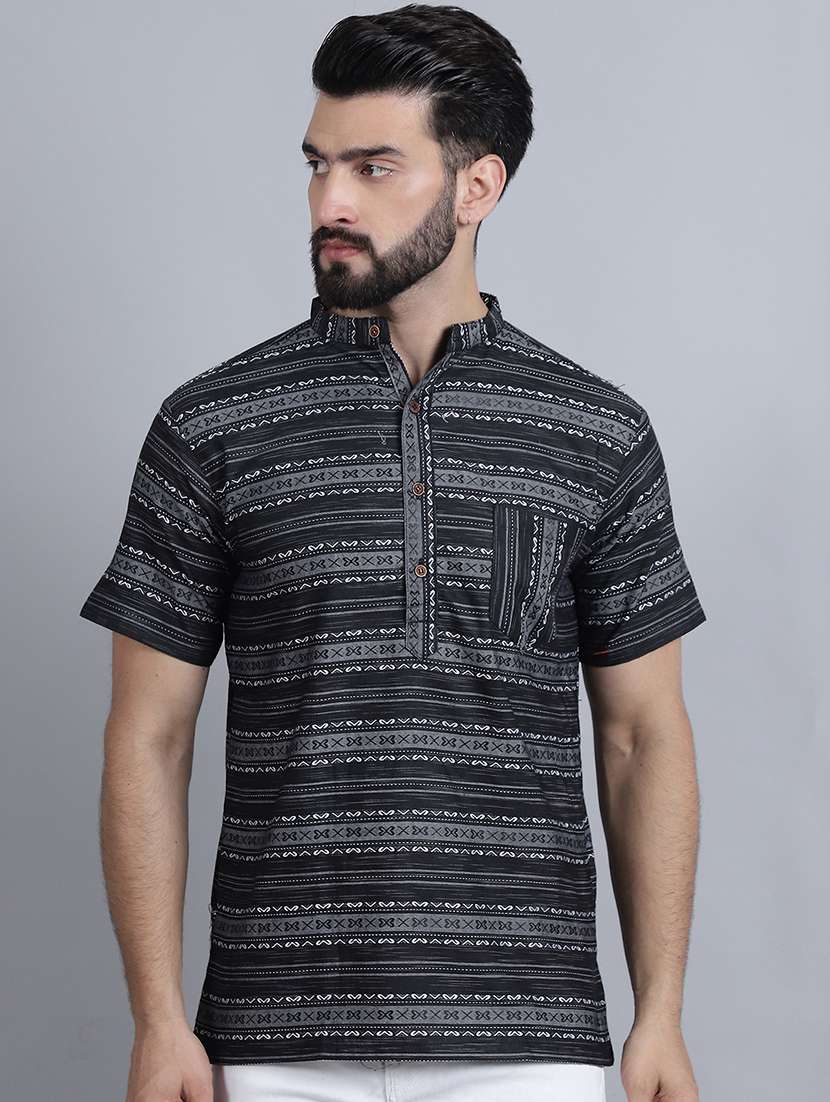 men self design mandarin neck short kurta