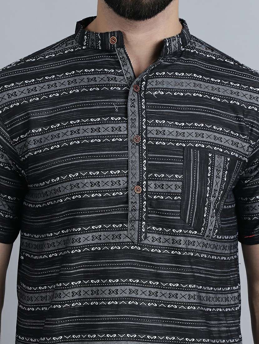men self design mandarin neck short kurta - 22182647 -  Standard Image - 5